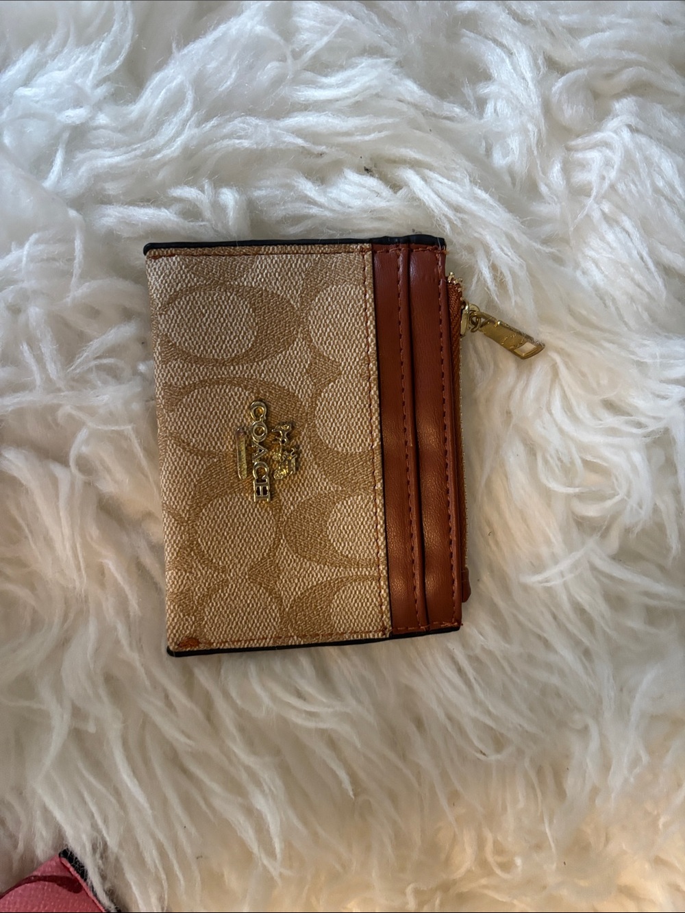 Coach Tan Signature Canvas Card & Zip Coin Holder